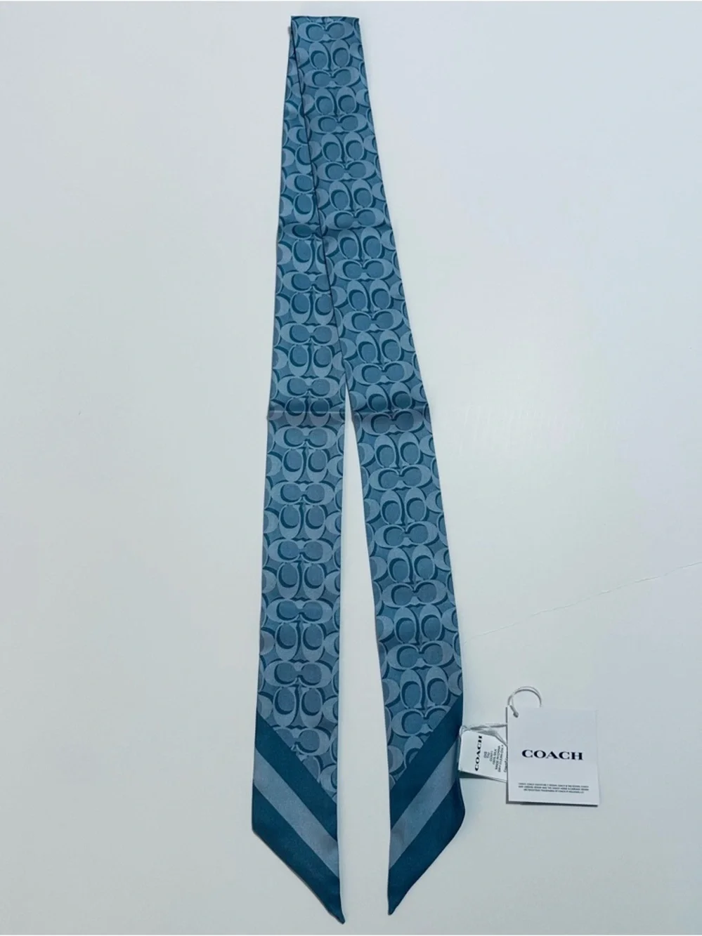 COACH NIAGRA MIST SIGNATURE C SILK SKINNY SCARF BAG HANDLE WRAP HAIR NECK TIE - Picture 2 of 6